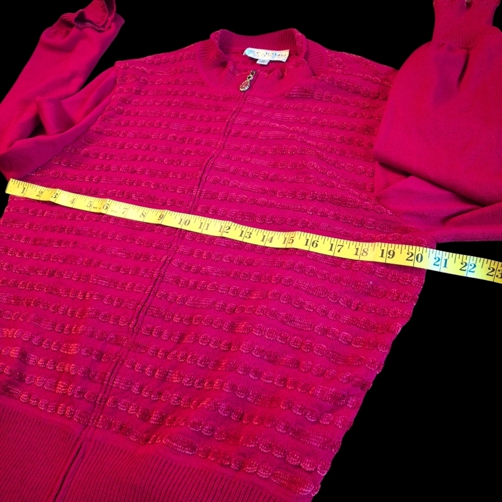 St. John Collection Red Knit Full Zip Long Sleeve Cardigan Sweater Women Size 14 - Picture 13 of 16